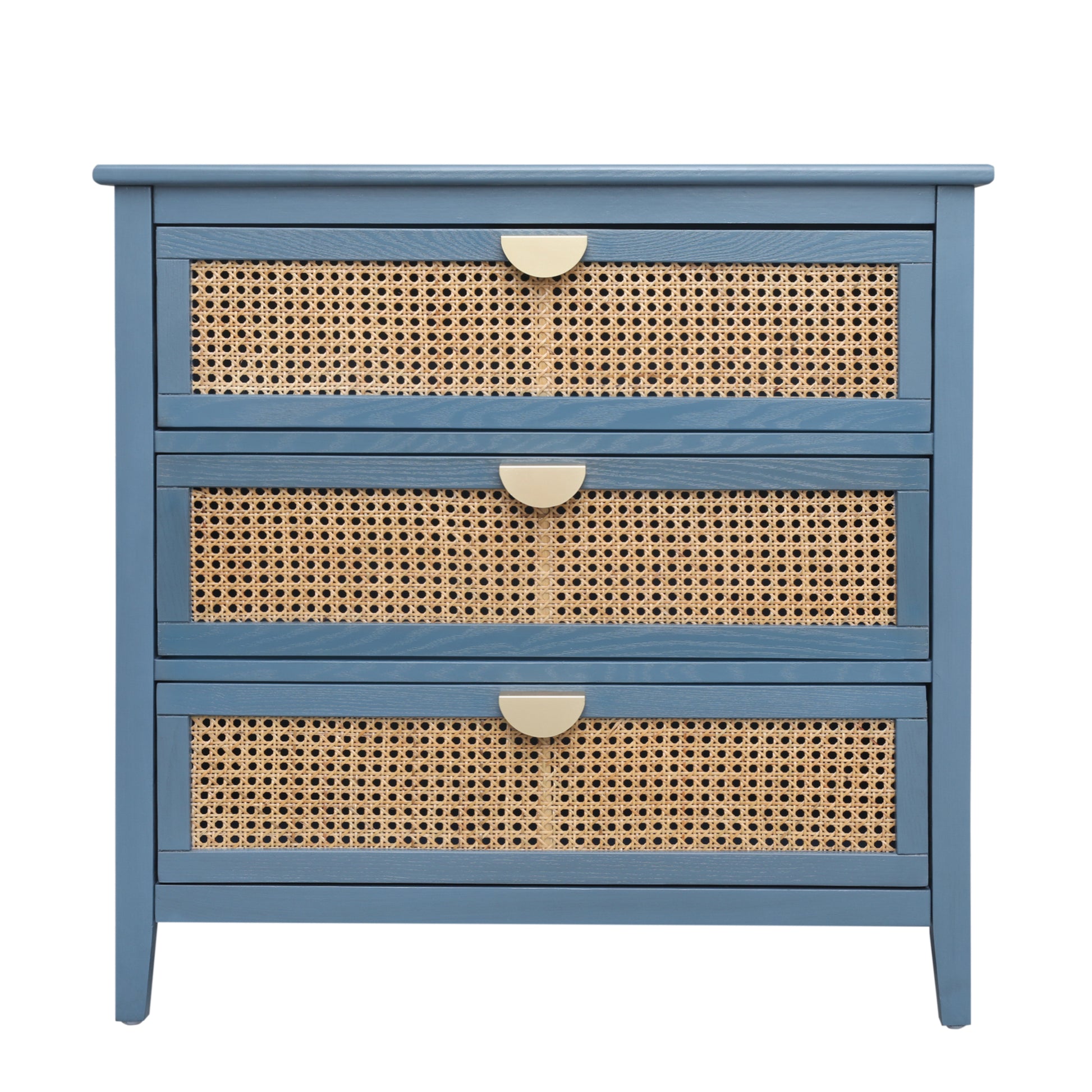 3 Drawer Cabinet,Natural Rattan,American Furniture,Suitable For Bedroom, Living Room, Study Blue Mdf