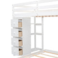 Twin Over Full Bunk Bed With 3 Layer Shelves, Drawers And Storage Stairs, White White Solid Wood Mdf