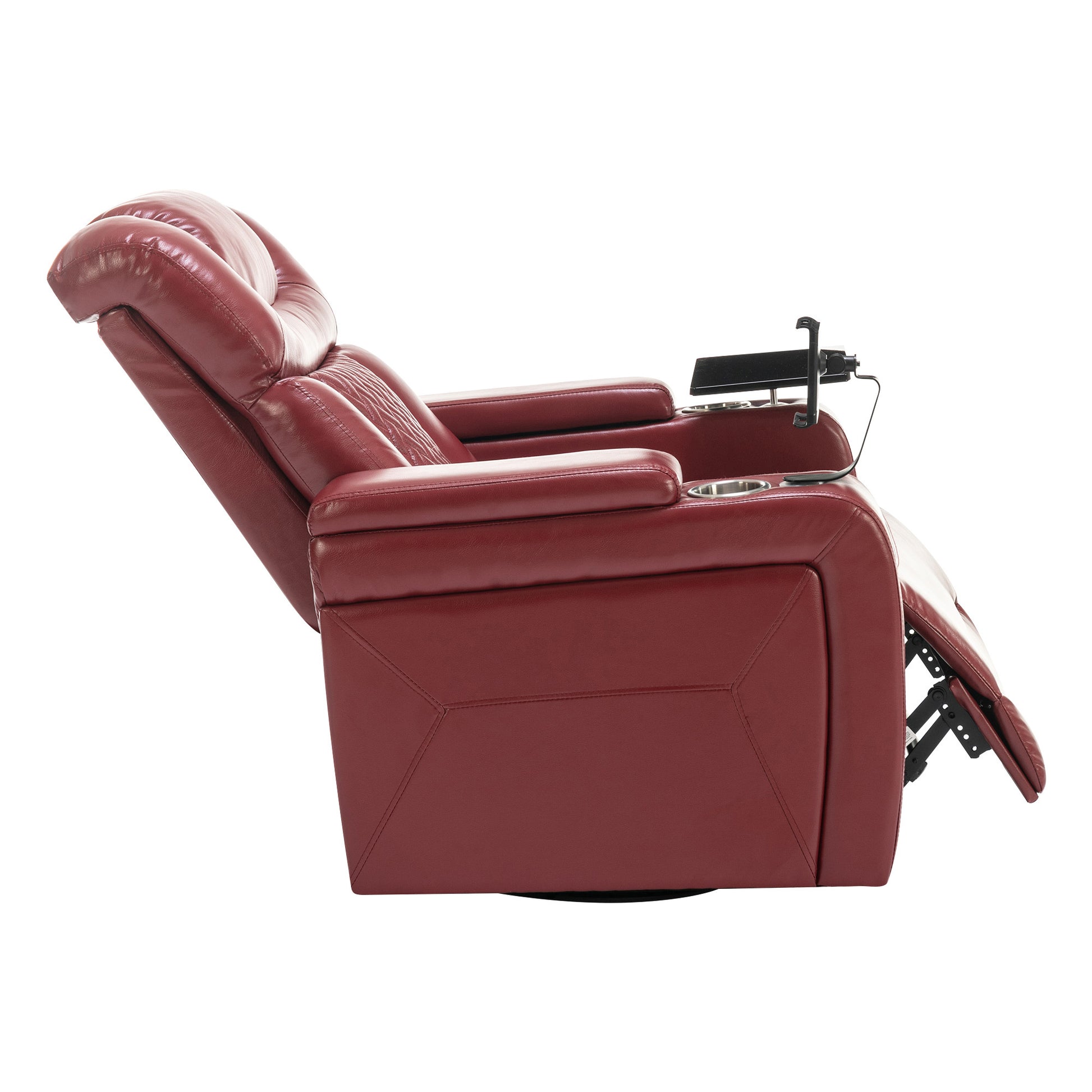 270 Degree Swivel Pu Leather Power Recliner Individual Seat Home Theater Recliner With Comforable Backrest, Tray Table, Phone Holder, Cup Holder, Usb Port, Hidden Arm Storage For Living Room, Red Red Foam Pu Leather