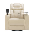 270 Degree Swivel Pu Leather Power Recliner Individual Seat Home Theater Recliner With Comforable Backrest, Tray Table, Phone Holder, Cup Holder, Usb Port, Hidden Arm Storage For Living Room, White White Foam Pu Leather