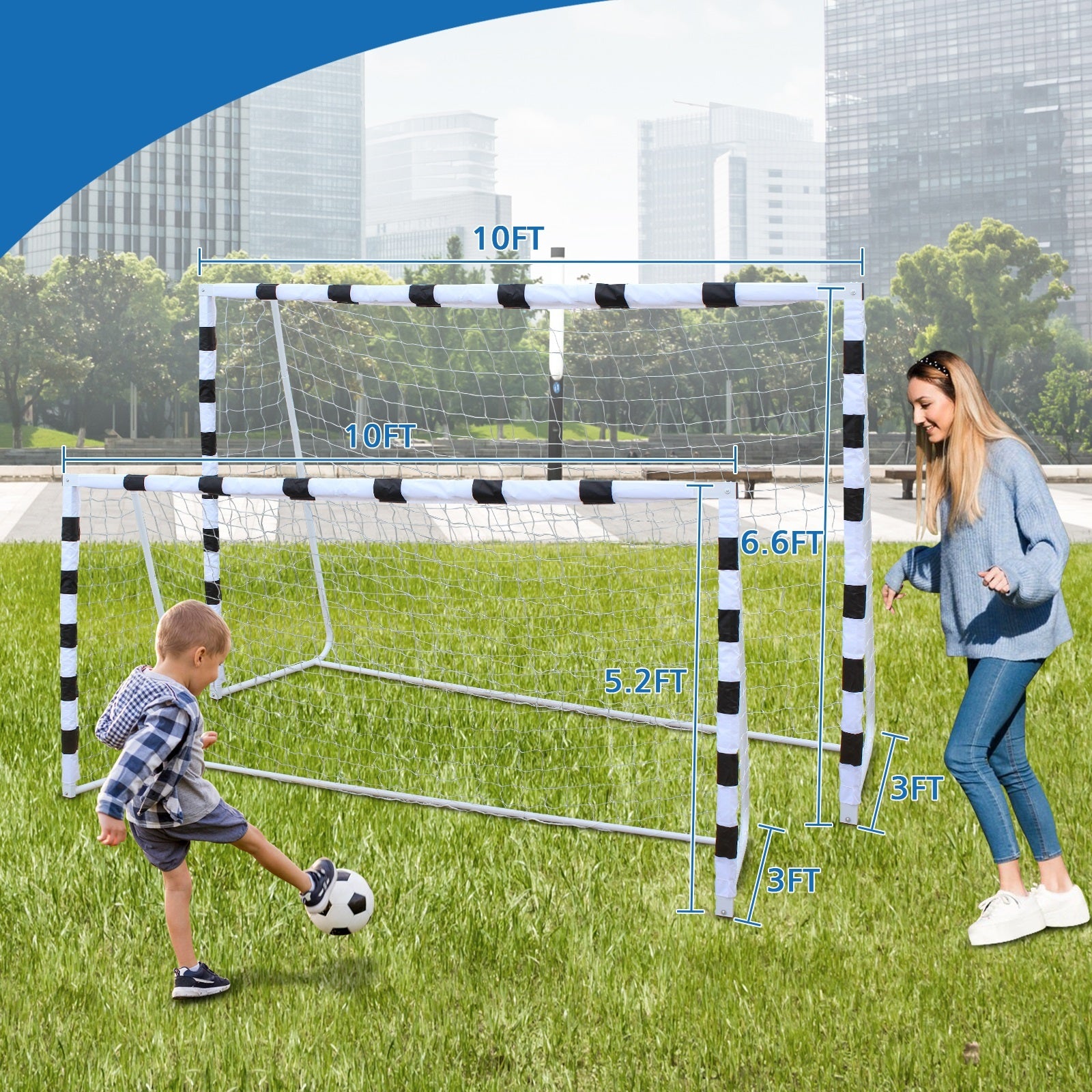 Portable Soccer Door Frame 5.2Ft High, Soccer Door, Courtyard Park For Youth Soccer Matches Black White Iron