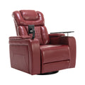 270 Degree Swivel Pu Leather Power Recliner Individual Seat Home Theater Recliner With Comforable Backrest, Tray Table, Phone Holder, Cup Holder, Usb Port, Hidden Arm Storage For Living Room, Red Red Foam Pu Leather