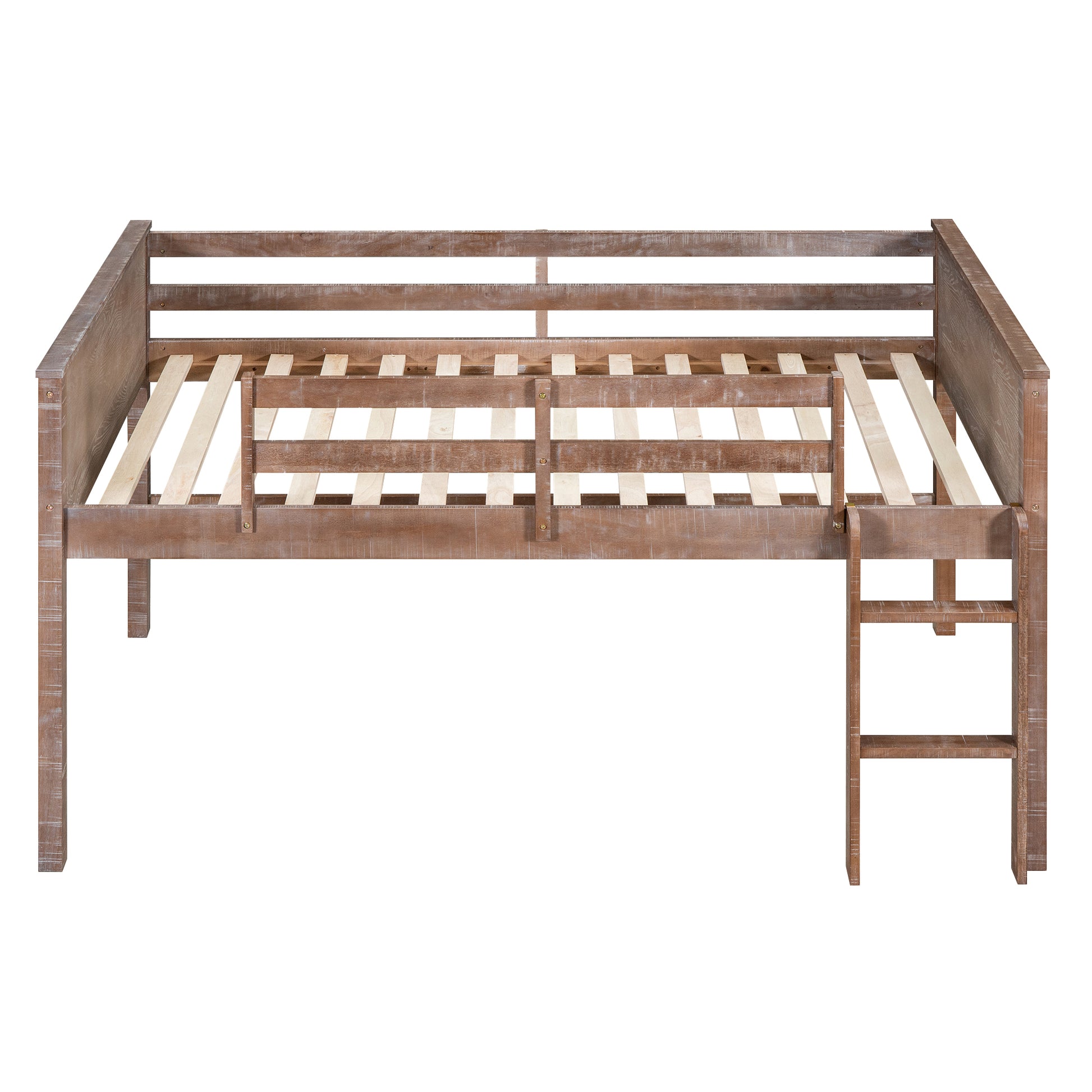 Wood Full Size Loft Bed With Hanging Clothes Racks, White Rustic Natural Box Spring Not Required Full Natural Wood Bedroom Solid Wood Mdf