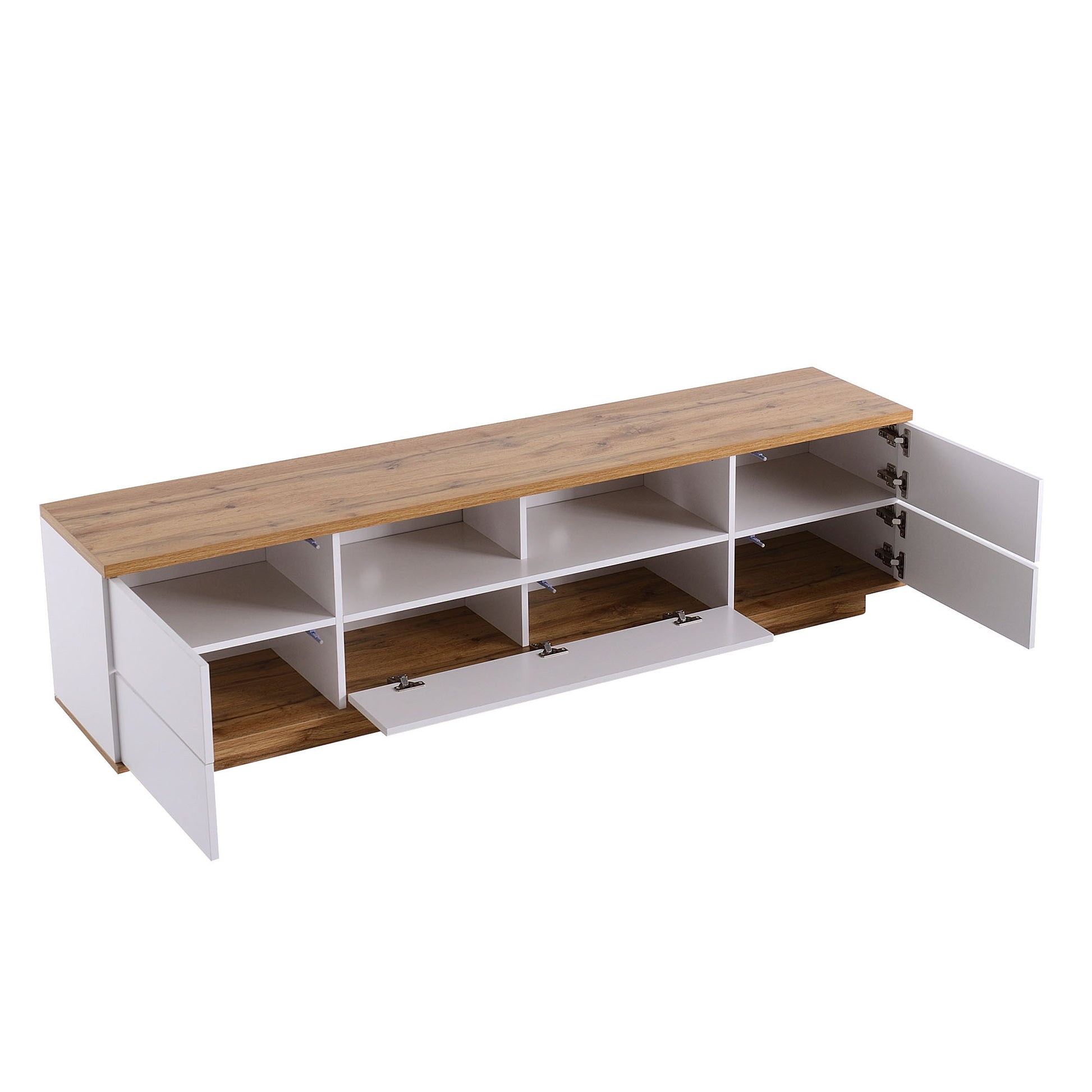 Modern Tv Stand For Tvs Up To 80''Media Console With Multi Functional Storage, Entertainment Center With Door Rebound Device, Tv Cabinet For Living Room,Bedroom White Natural Primary Living Space 70 79 Inches 70 79 Inches 75 Inches Mdf