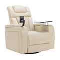 270 Degree Swivel Pu Leather Power Recliner Individual Seat Home Theater Recliner With Comforable Backrest, Tray Table, Phone Holder, Cup Holder, Usb Port, Hidden Arm Storage For Living Room, White White Foam Pu Leather