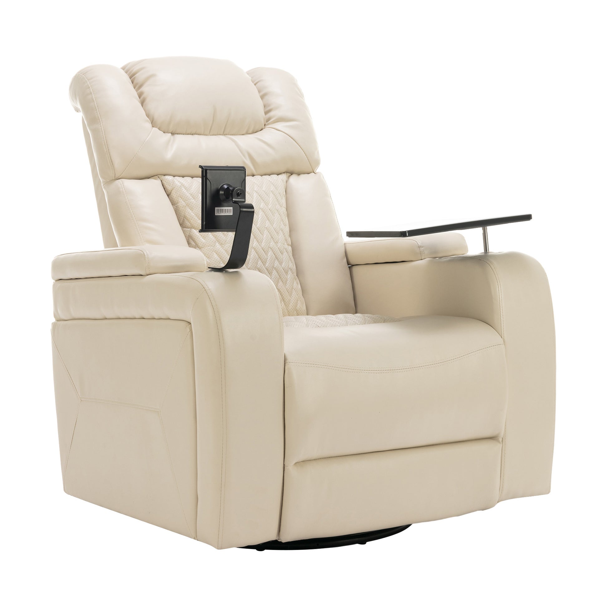 270 Degree Swivel Pu Leather Power Recliner Individual Seat Home Theater Recliner With Comforable Backrest, Tray Table, Phone Holder, Cup Holder, Usb Port, Hidden Arm Storage For Living Room, White White Foam Pu Leather