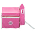 Full Size Loft Bed With Tent And Tower Pink Pink Solid Wood