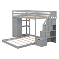 Twin Over Full Bunk Bed With 3 Layer Shelves, Drawers And Storage Stairs, Gray Gray Solid Wood Mdf