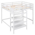 Full Size Loft Bed With Built In Storage Staircase And Hanger For Clothes, White Box Spring Not Required Full White Wood Bedroom Pine