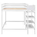 Full Size Loft Bed With Built In Storage Staircase And Hanger For Clothes, White Box Spring Not Required Full White Wood Bedroom Pine