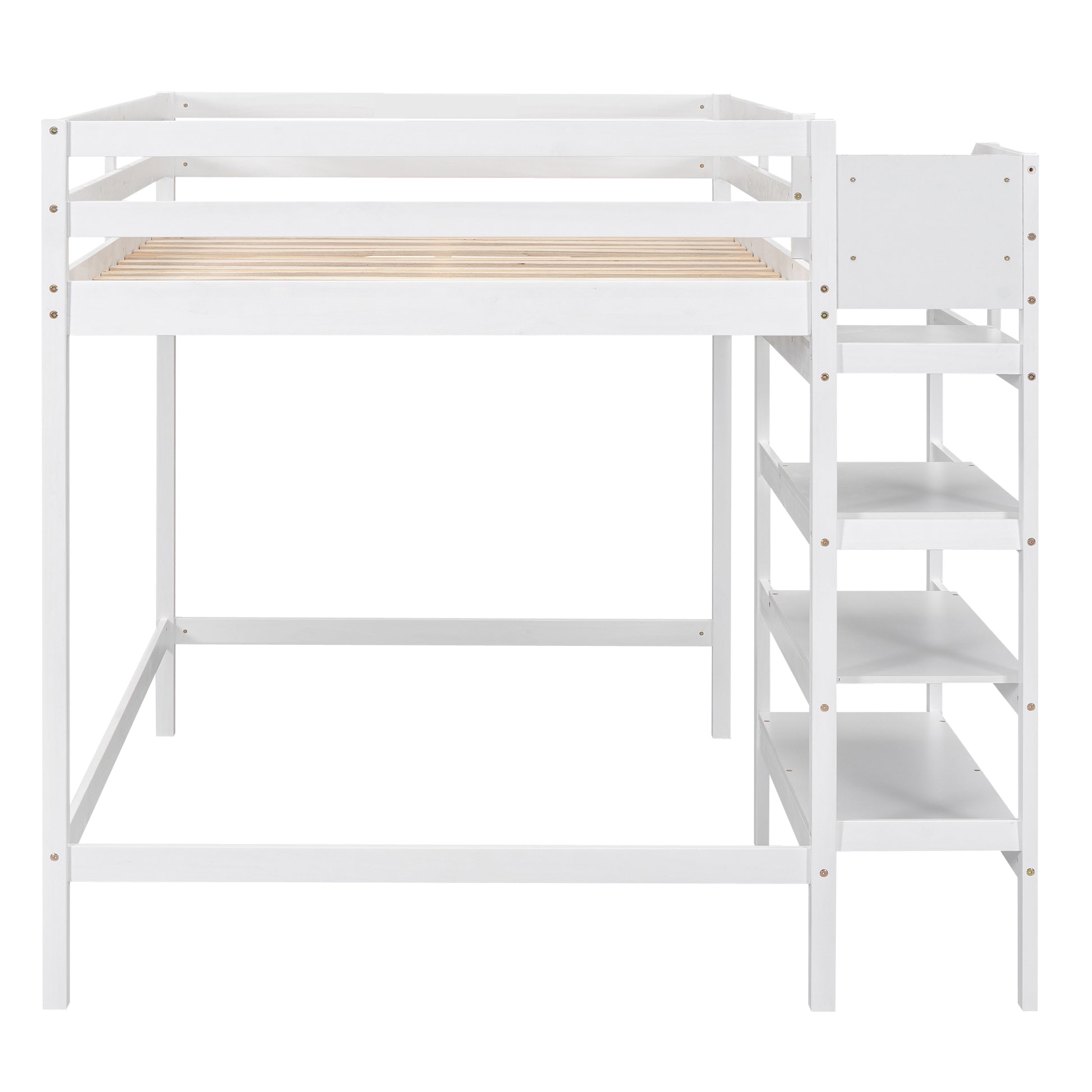 Full Size Loft Bed With Built In Storage Staircase And Hanger For Clothes, White Box Spring Not Required Full White Wood Bedroom Pine