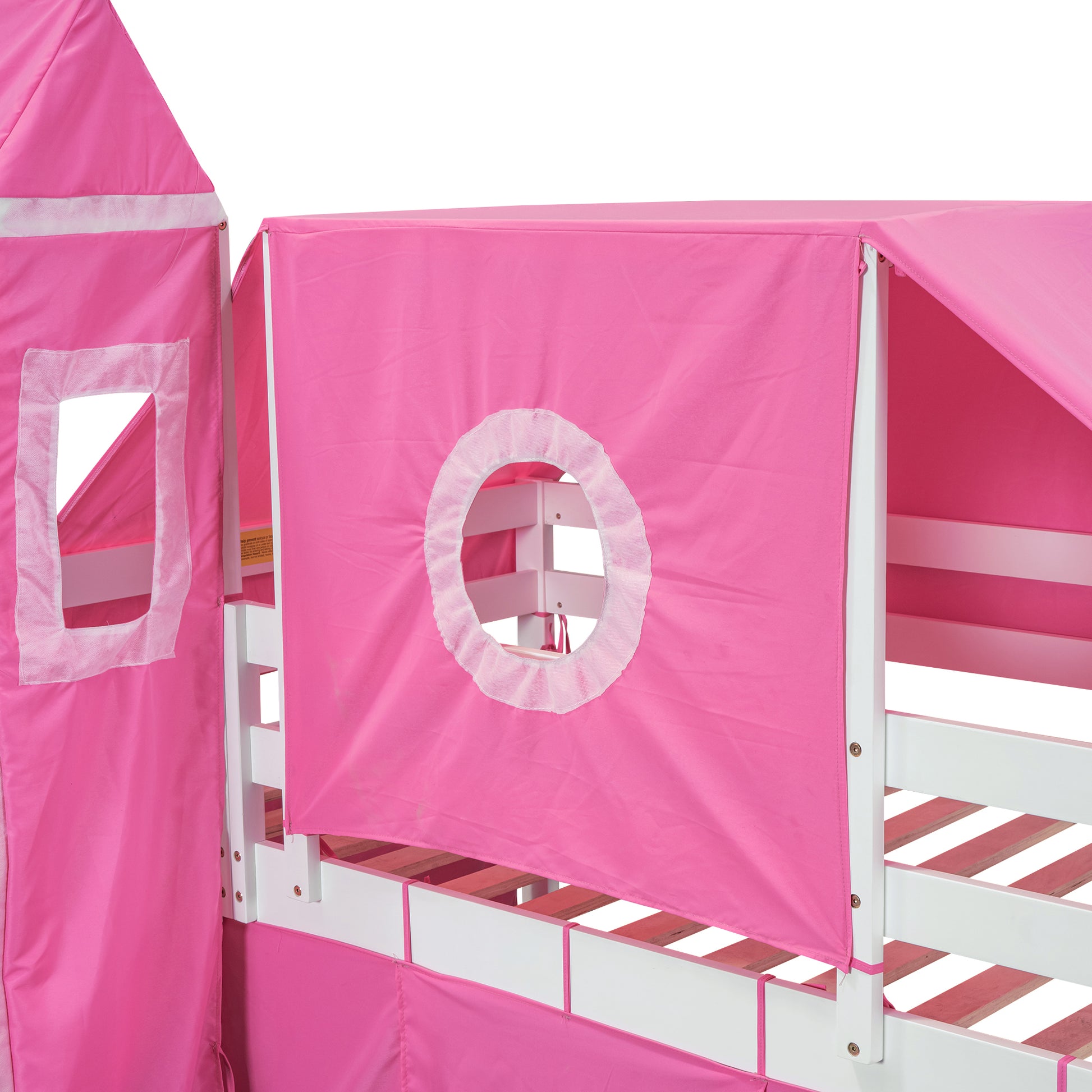 Twin Size Loft Bed With Tent And Tower Pink Pink Solid Wood