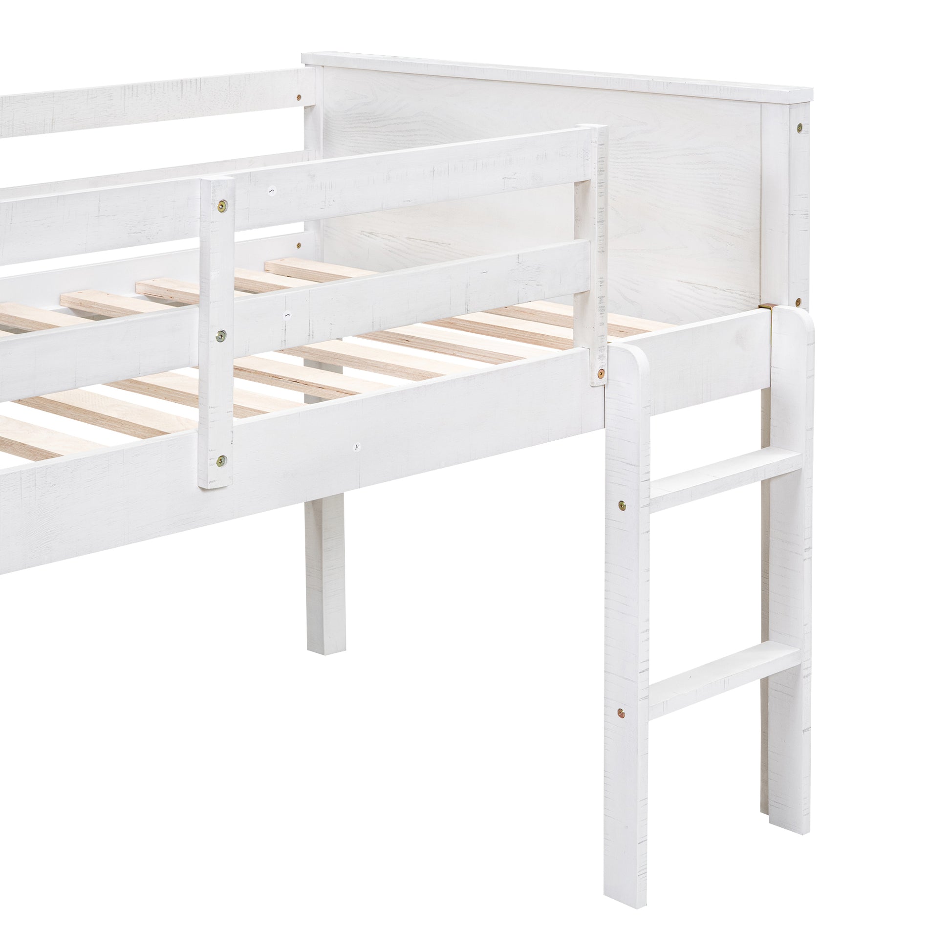 Wood Twin Size Loft Bed With Hanging Clothes Racks, White Box Spring Not Required Twin White Wood Bedroom Solid Wood Mdf