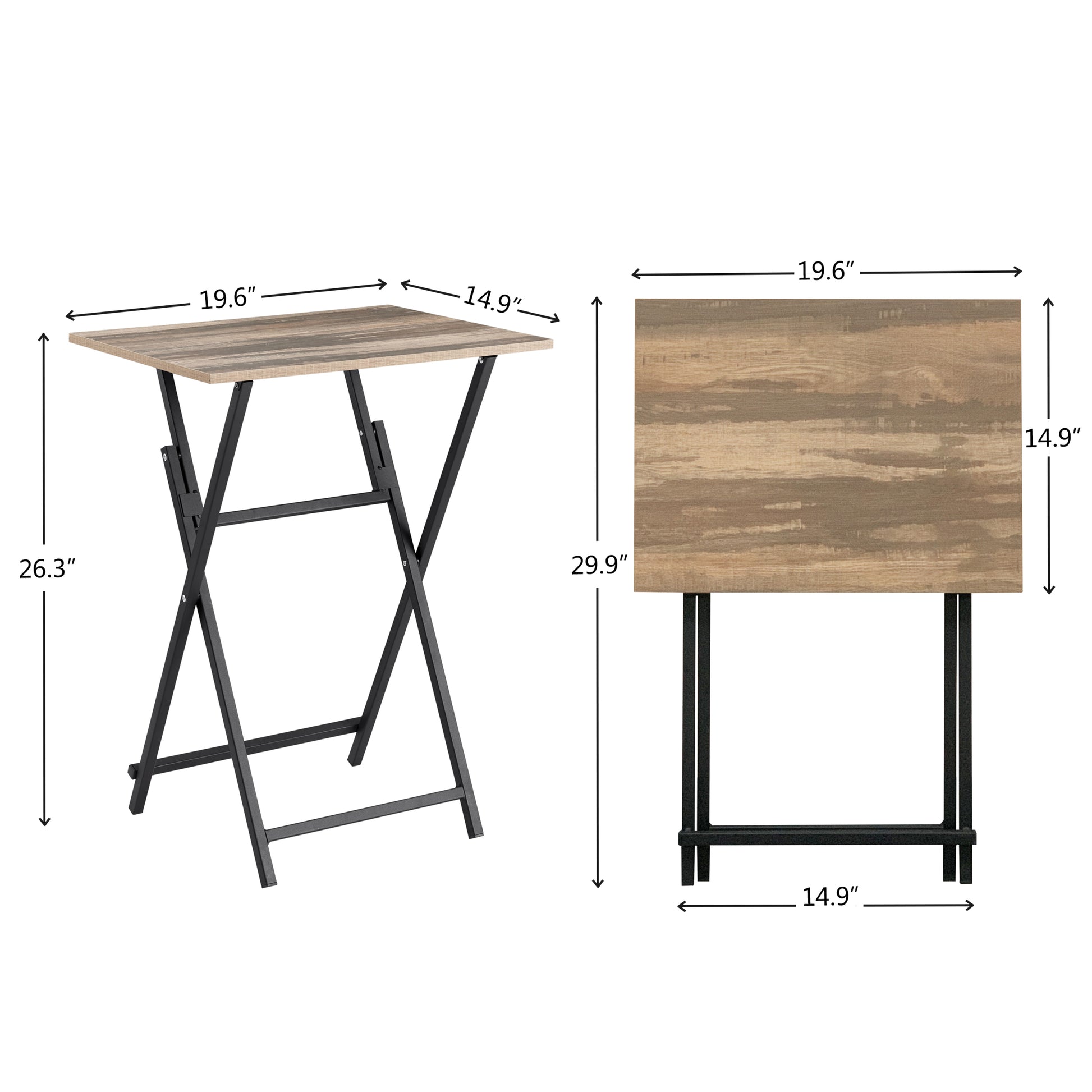 2 Piece Folding Tv Tray Table Noassembly Required Portable Sofa Side Table, Industrial Snack Table For Small Spaces, Space Saving Easy To Fold Wood Rustic Brown And Black Brown Primary Living Space American Design,American Traditional,Antique Metal &