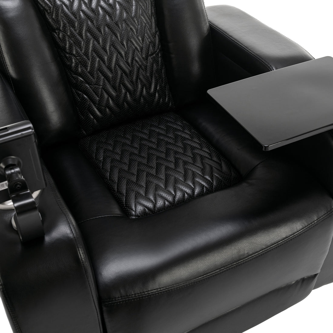 270 Degree Swivel Pu Leather Power Recliner Individual Seat Home Theater Recliner With Comforable Backrest, Tray Table, Phone Holder, Cup Holder, Usb Port, Hidden Arm Storage For Living Room, Black Black Foam Pu Leather