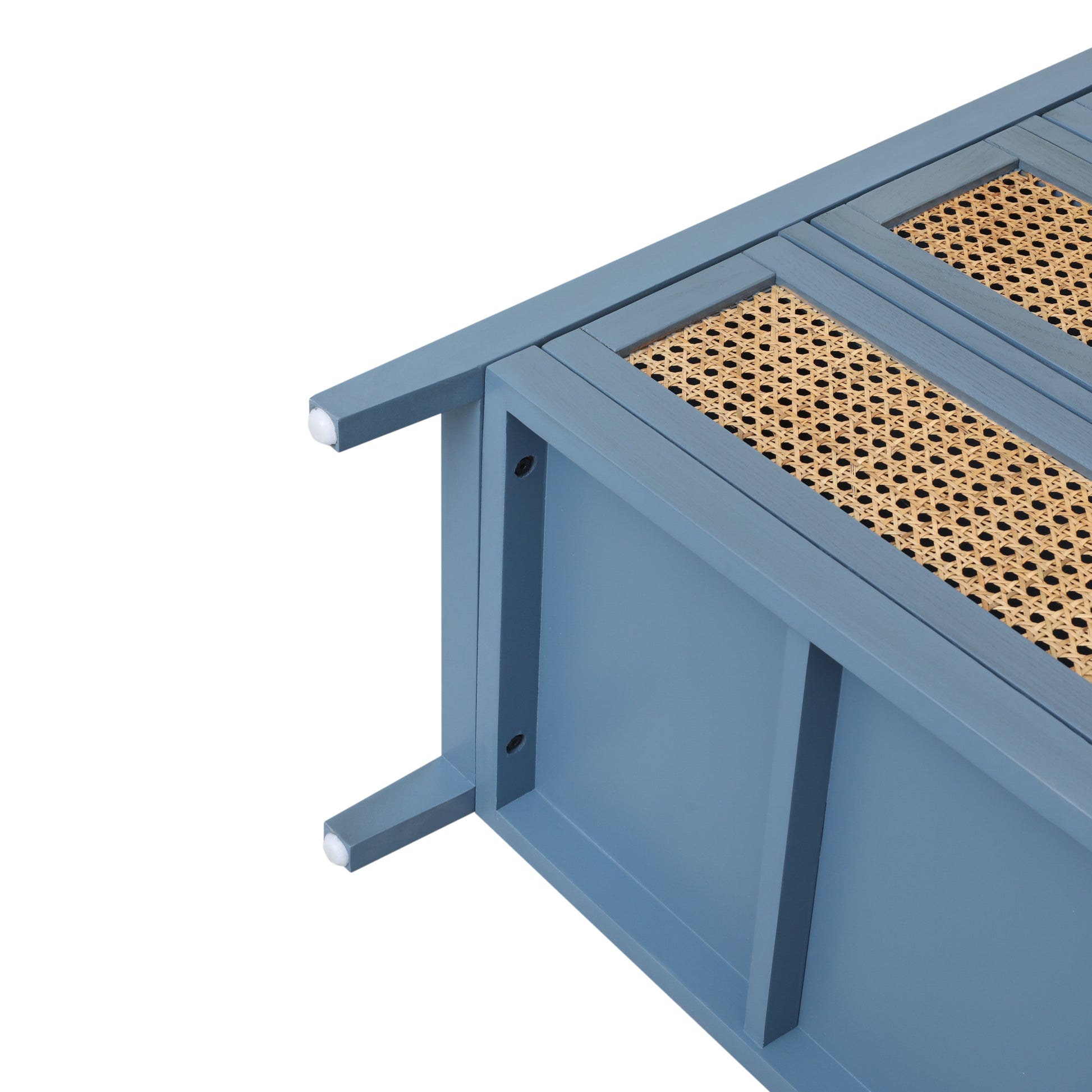 3 Drawer Cabinet,Natural Rattan,American Furniture,Suitable For Bedroom, Living Room, Study Blue Mdf