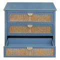 3 Drawer Cabinet,Natural Rattan,American Furniture,Suitable For Bedroom, Living Room, Study Blue Mdf