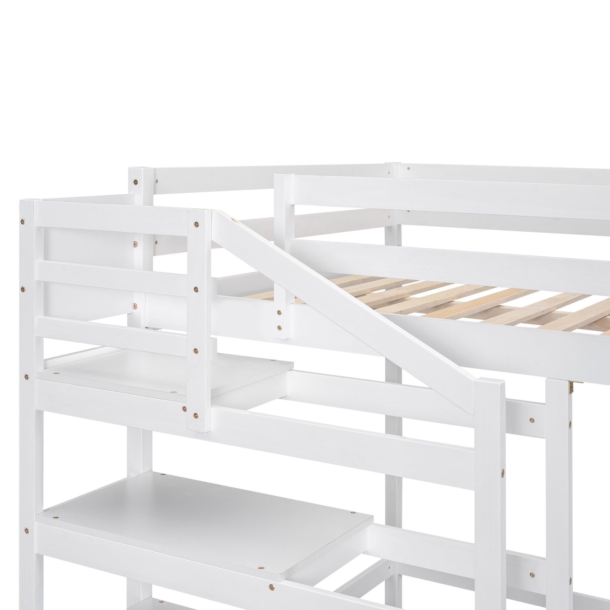 Full Size Loft Bed With Built In Storage Staircase And Hanger For Clothes, White Box Spring Not Required Full White Wood Bedroom Pine