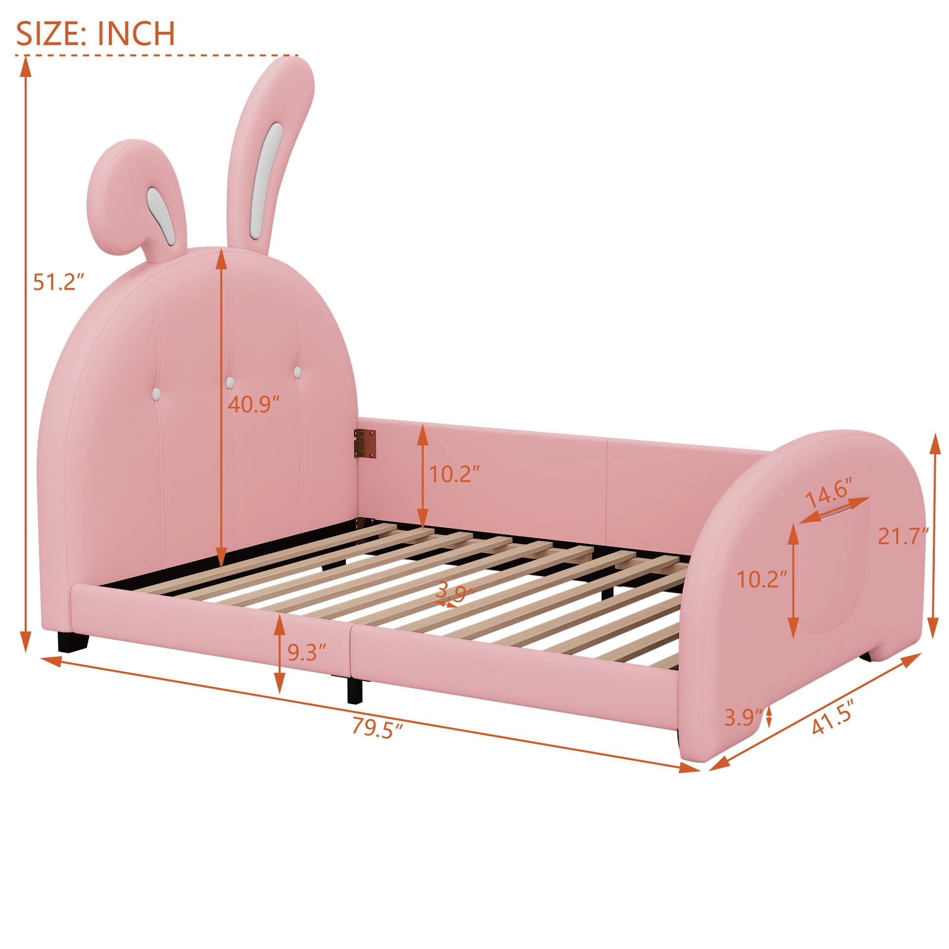 Twin Size Upholstered Rabbit Shape Princess Bed ,Twin Size Platform Bed With Headboard And Footboard,Pink Pink Pu