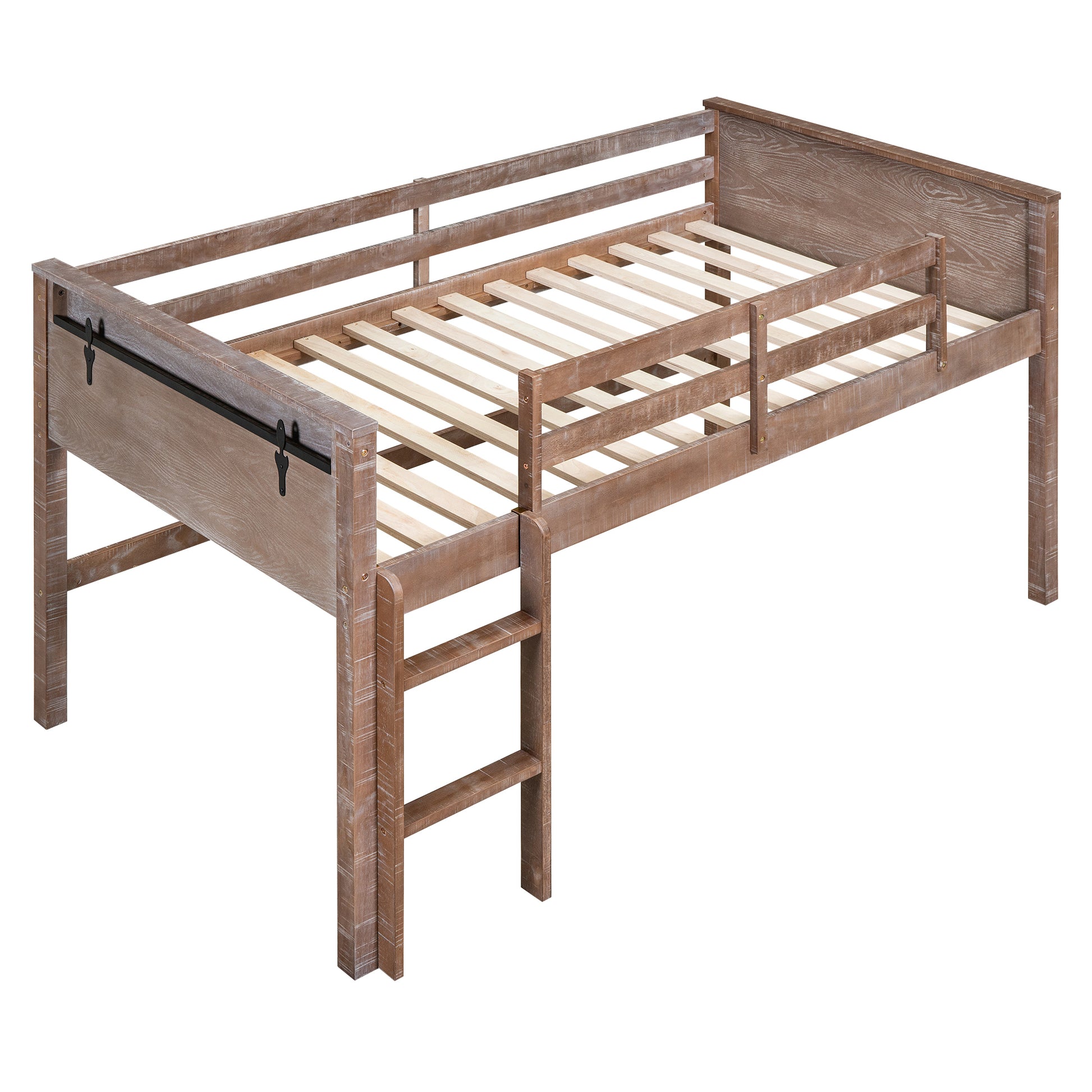 Wood Full Size Loft Bed With Hanging Clothes Racks, White Rustic Natural Box Spring Not Required Full Natural Wood Bedroom Solid Wood Mdf