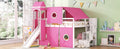 Full Size Loft Bed With Tent And Tower Pink Pink Solid Wood