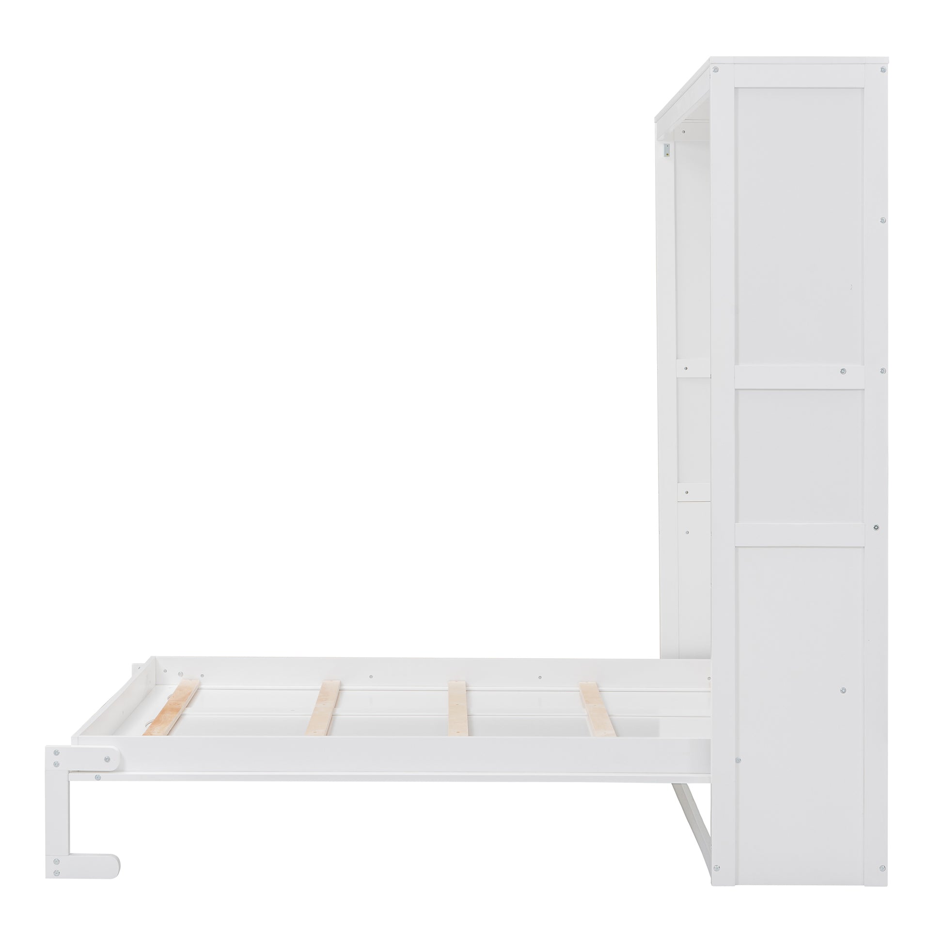 Full Size Murphy Bed Wall Bed With Shelves,White White Solid Wood Mdf