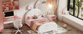 Twin Size Upholstered Rabbit Shape Princess Bed ,Twin Size Platform Bed With Headboard And Footboard,White White Pu