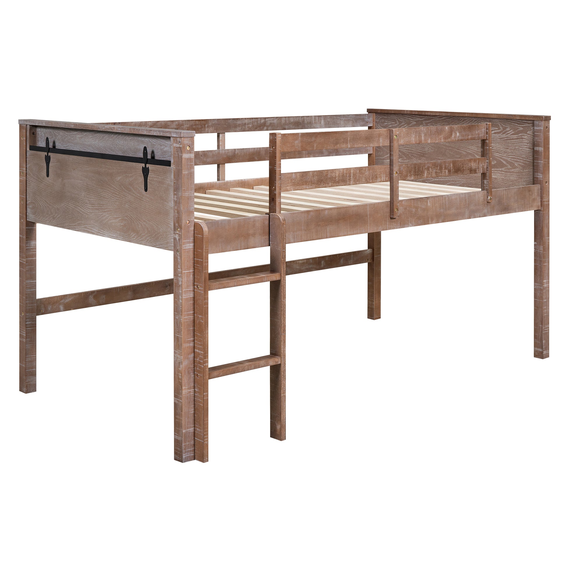 Wood Full Size Loft Bed With Hanging Clothes Racks, White Rustic Natural Box Spring Not Required Full Natural Wood Bedroom Solid Wood Mdf