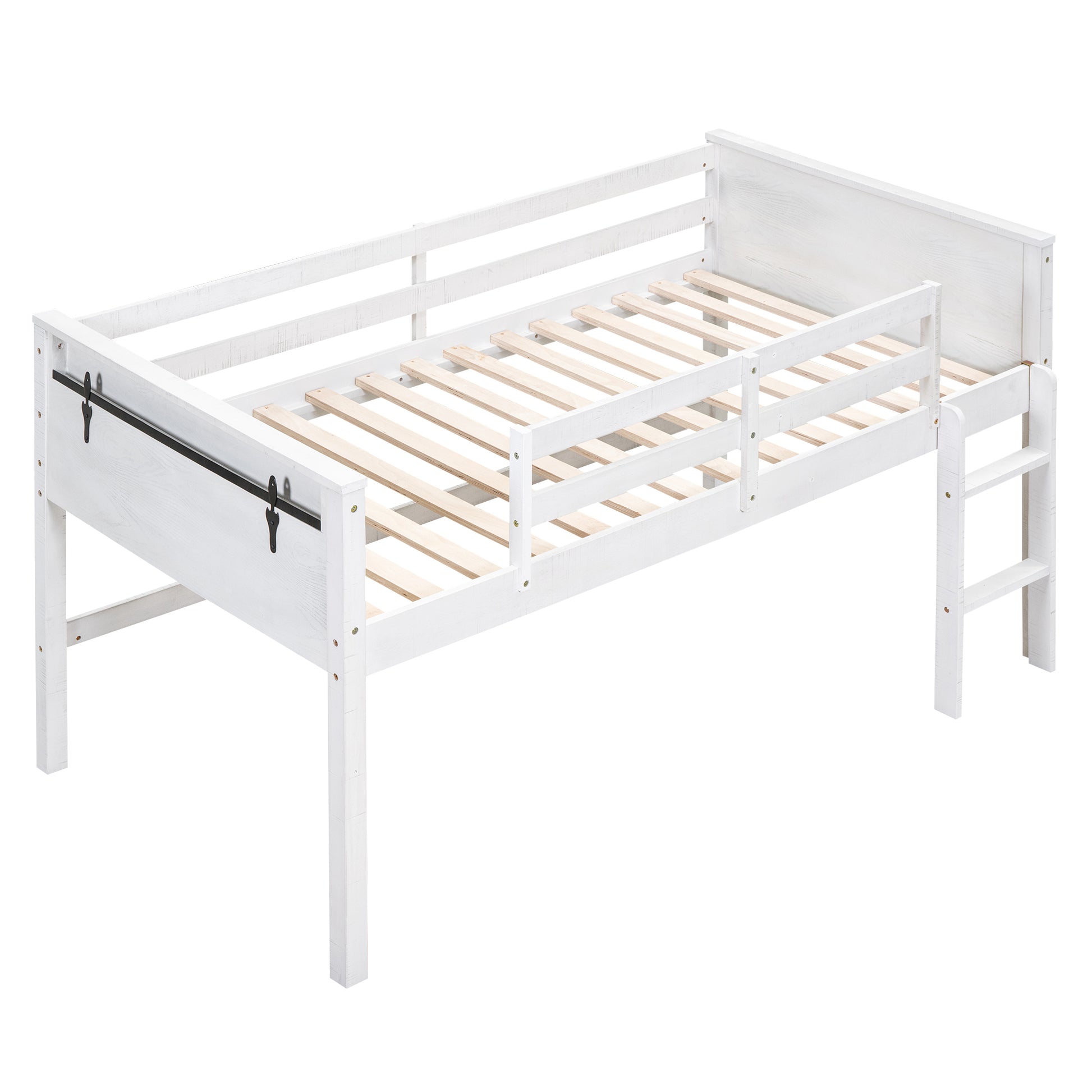 Wood Twin Size Loft Bed With Hanging Clothes Racks, White Box Spring Not Required Twin White Wood Bedroom Solid Wood Mdf