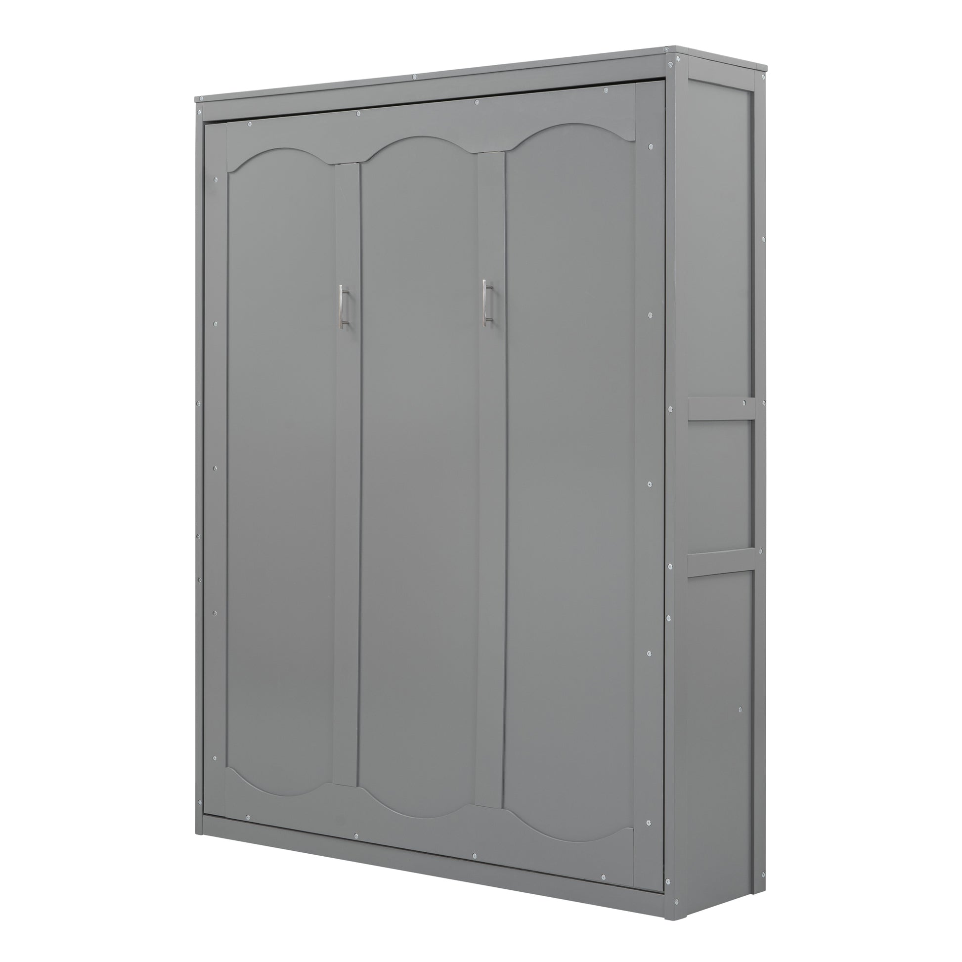 Queen Size Murphy Bed Wall Bed With Shelves,Gray Gray Solid Wood Mdf