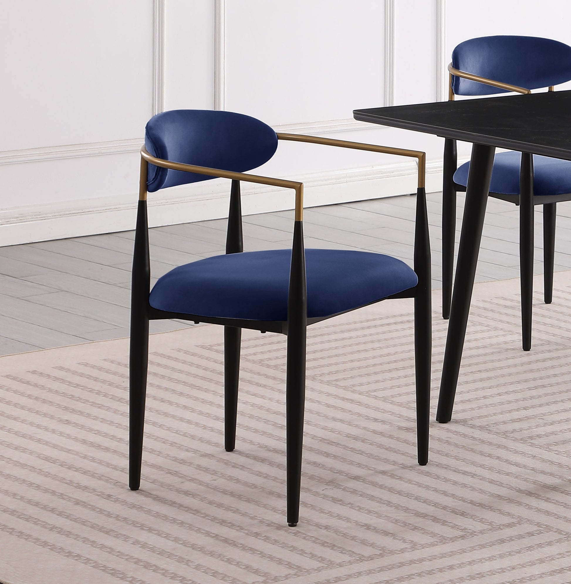 Modern Contemporary 5Pc Dining Set Black Sintered Stone Table And Blue Chairs Fabric Upholstered Stylish Furniture Black Blue Seats 4 Dining Room 60 Inches Contemporary,Modern,Ultra Modern Rectangular Dining Table With Chair Sintered Stone
