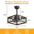 18Inch Caged Ceiling Fan With Lights Remote Control For App No On Bulbs Brown Retro Iron