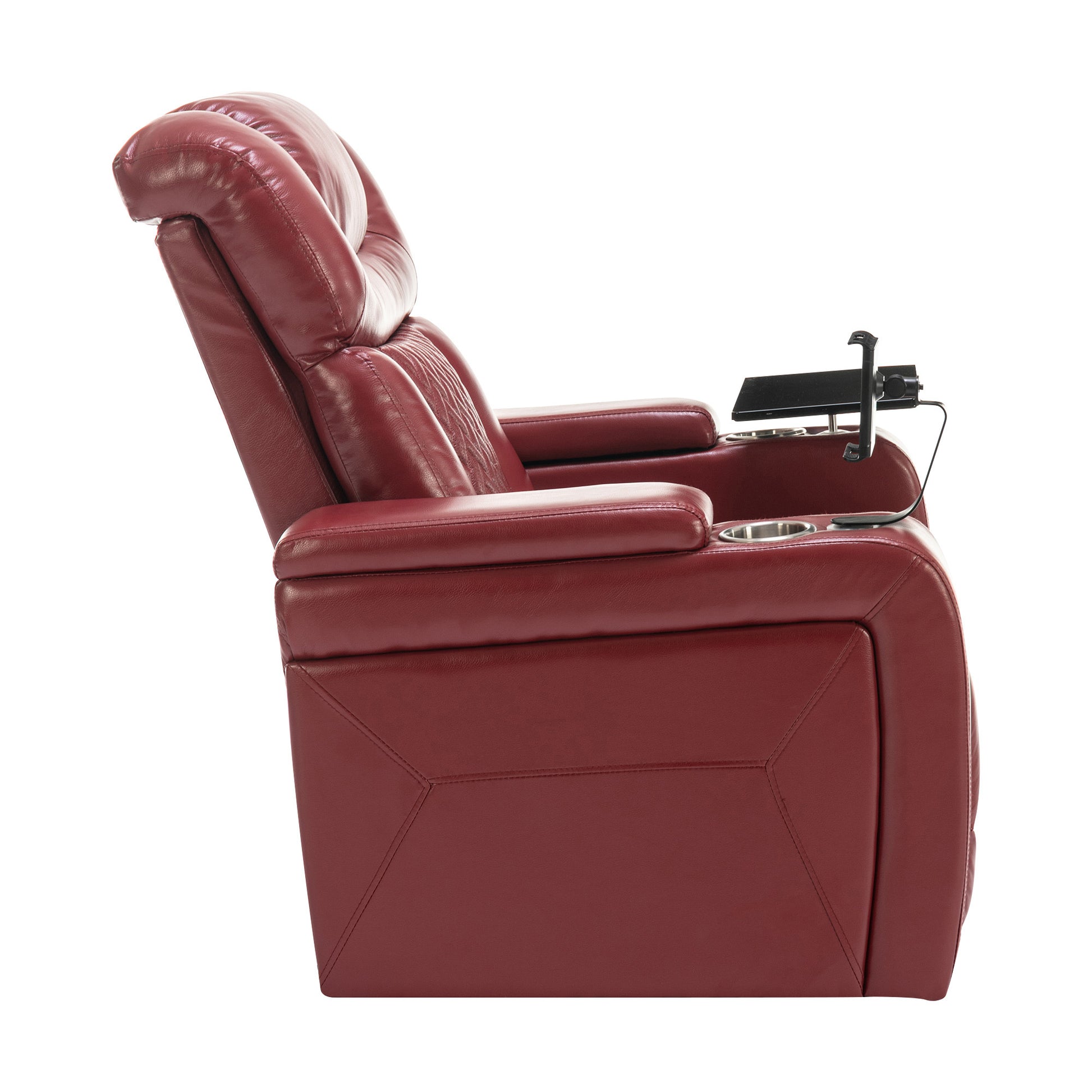 270 Degree Swivel Pu Leather Power Recliner Individual Seat Home Theater Recliner With Comforable Backrest, Tray Table, Phone Holder, Cup Holder, Usb Port, Hidden Arm Storage For Living Room, Red Red Foam Pu Leather