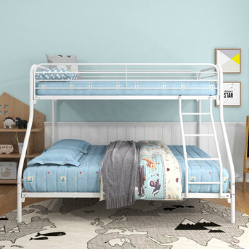 Twin Over Full Metal Bunk Bed, Heavy Duty Bunk Bed,Easy Assembly With Enhanced Upper Level Guardrail, White Box Spring Not Required Twin White Metal Bedroom Bunk Metal