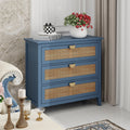 3 Drawer Cabinet,Natural Rattan,American Furniture,Suitable For Bedroom, Living Room, Study Blue Mdf