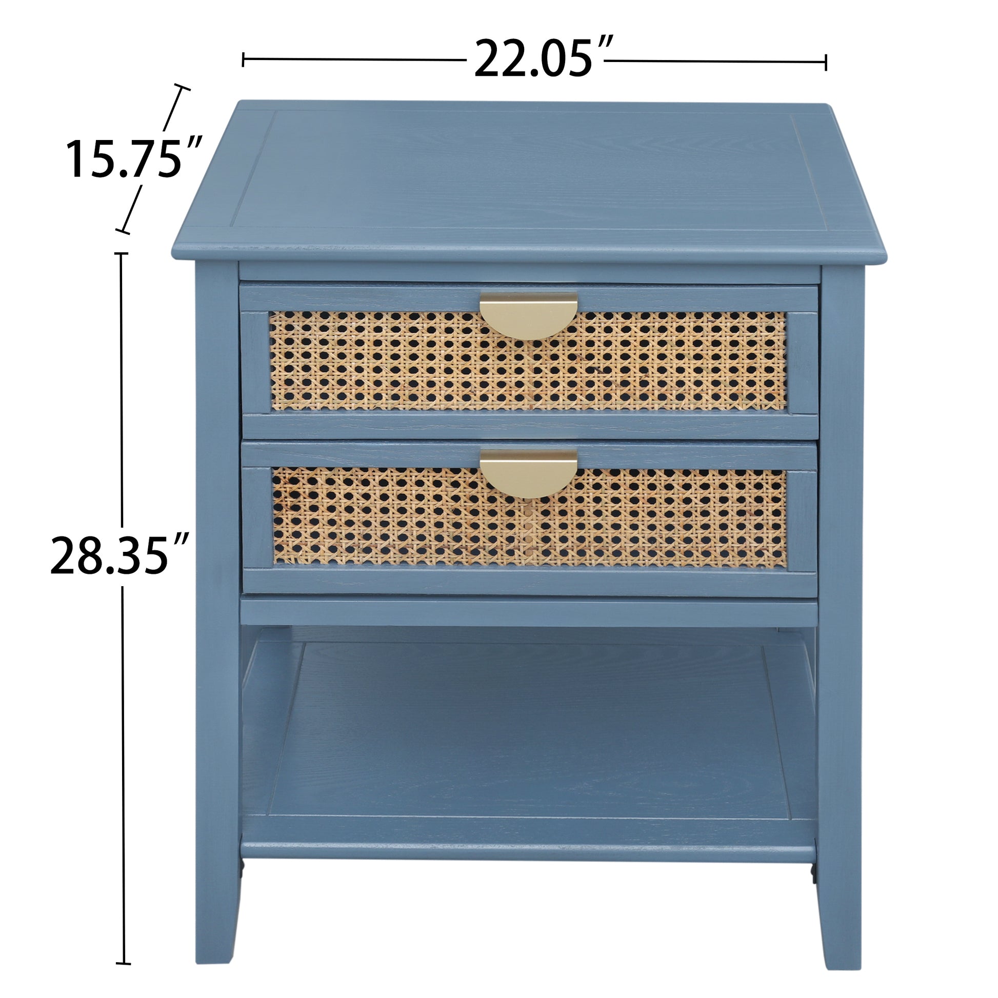 American Furniture,2 Drawer Side Table,Naturel Rattan,End Table,Suitable For Bedroom, Living Room, Study Blue Mdf