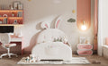 Twin Size Upholstered Rabbit Shape Princess Bed ,Twin Size Platform Bed With Headboard And Footboard,White White Pu