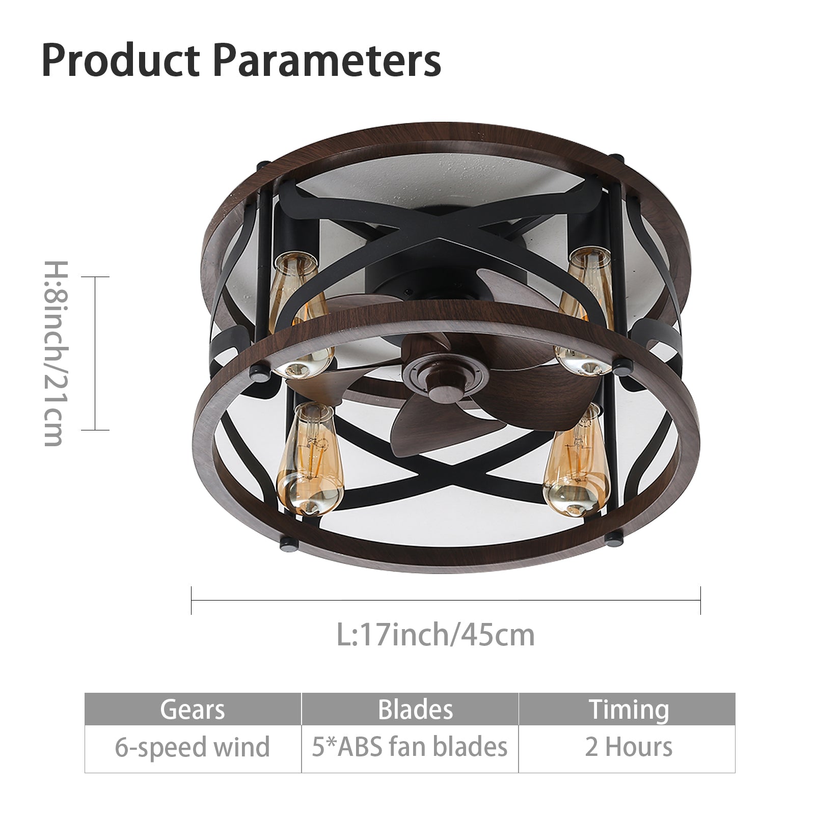 18Inch Caged Ceiling Fan With Lights Remote Control For App Note:No On Bulbs Brown Retro Iron