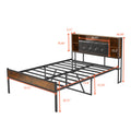 Bed Frame With Storage Headboard Usb Charging Station,Metal Platform Bed Frame Full Size No Box Spring Needed,Noise Free,Strong Steel Slats Support,Rustic Brown Rustic Brown Bedroom Mdf Steel