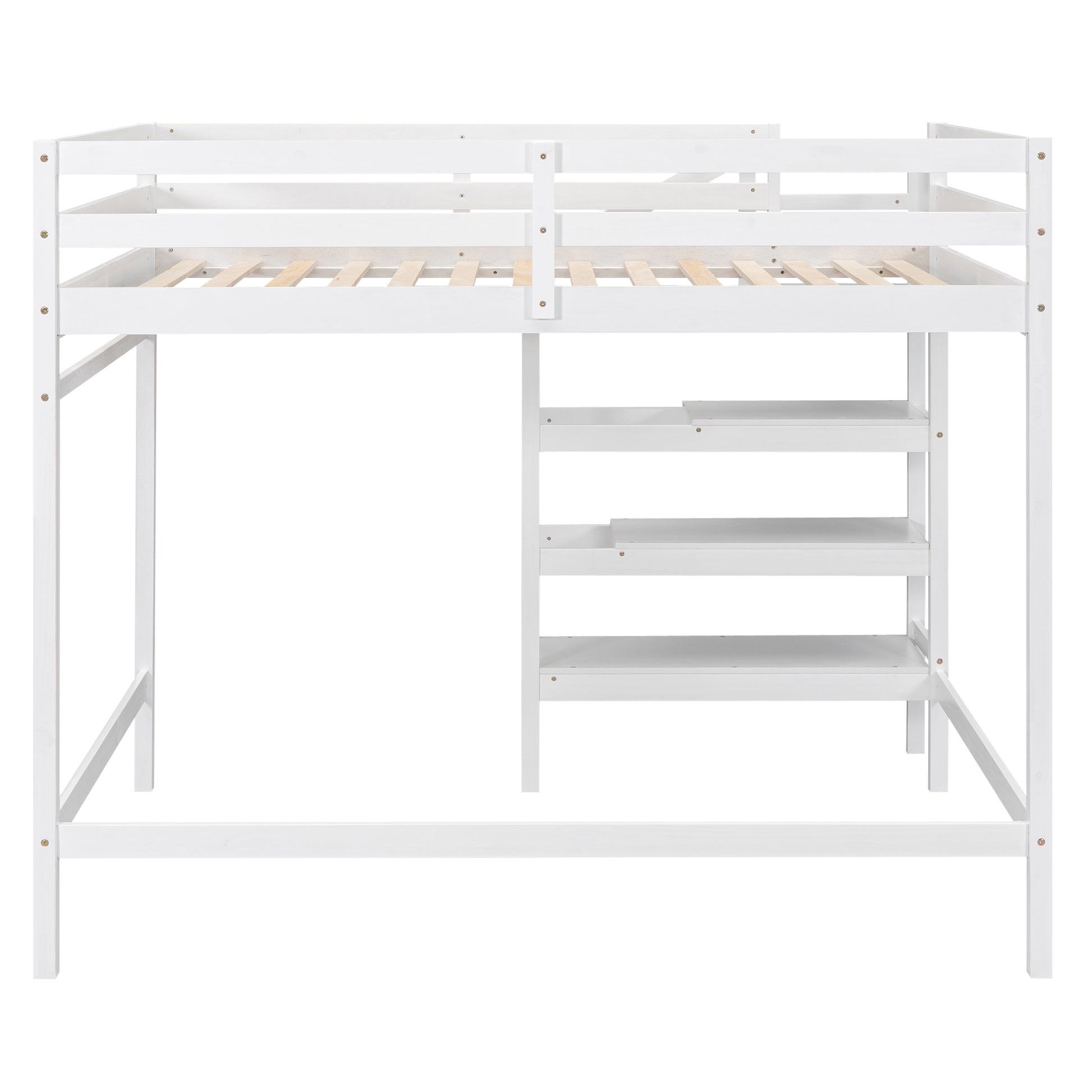 Full Size Loft Bed With Built In Storage Staircase And Hanger For Clothes, White Box Spring Not Required Full White Wood Bedroom Pine