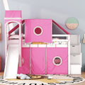 Twin Size Loft Bed With Tent And Tower Pink Pink Solid Wood