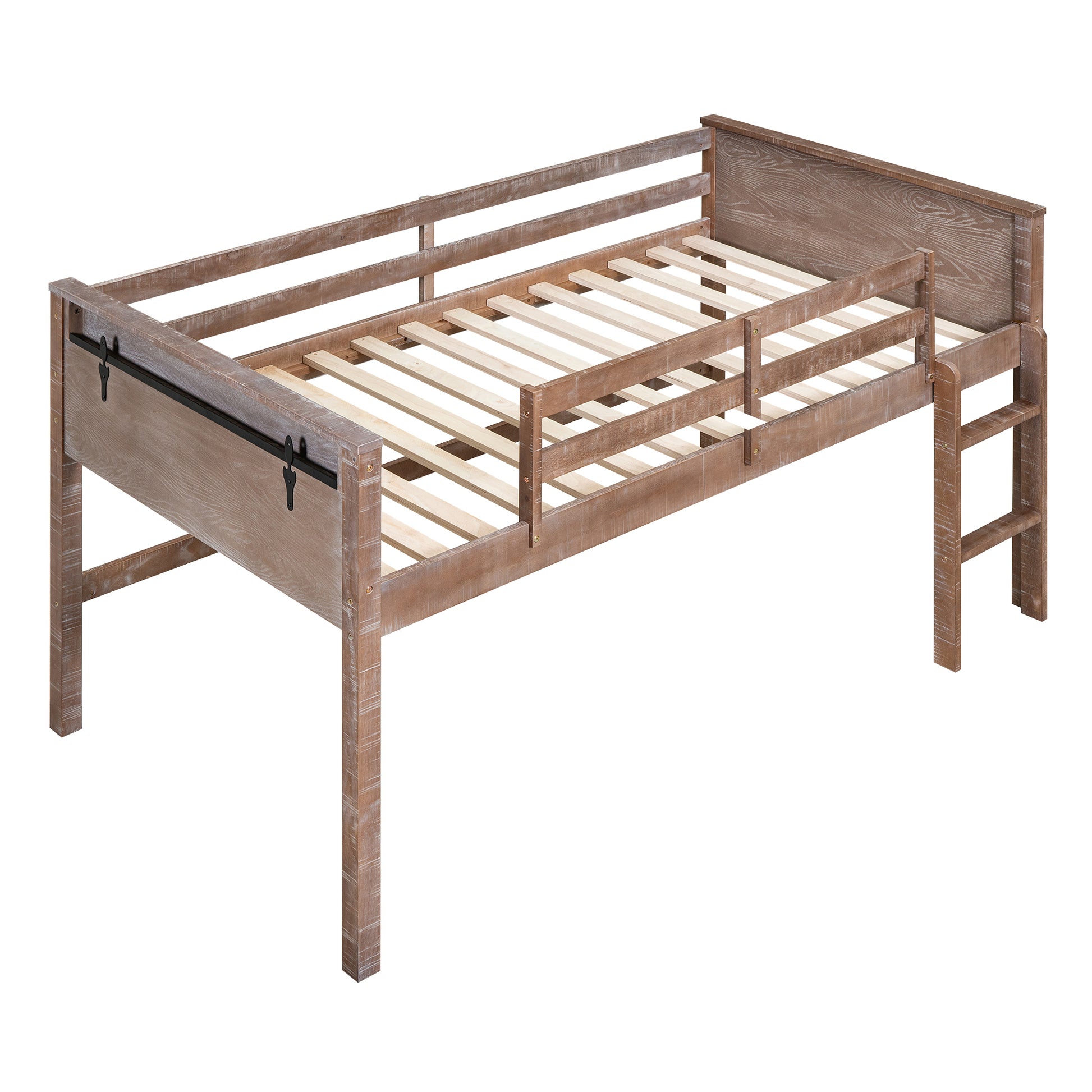 Wood Full Size Loft Bed With Hanging Clothes Racks, White Rustic Natural Box Spring Not Required Full Natural Wood Bedroom Solid Wood Mdf