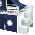 Twin Size Loft Bed With Tent And Tower Blue Blue Solid Wood