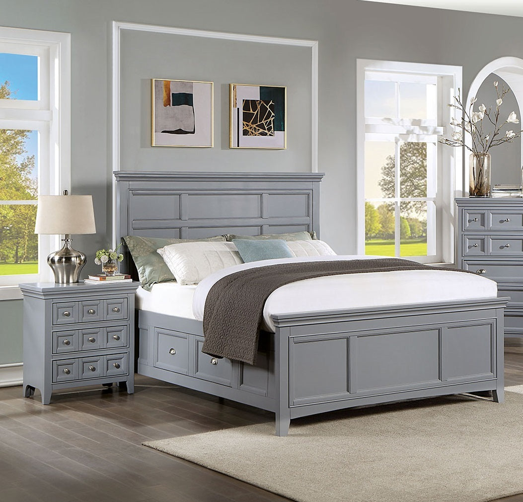 Transitional Style Gray Color Solid Wood 1Pc Nightstand Only Bedroom Furniture Bedside Table Round Knobs 3 Drawers Nightstand Gray 3 Drawers Bedroom Bedside Cabinet Classic,Transitional Solid Wood Solid Wood