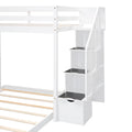 Twin Over Full Bunk Bed With 3 Layer Shelves, Drawers And Storage Stairs, White White Solid Wood Mdf