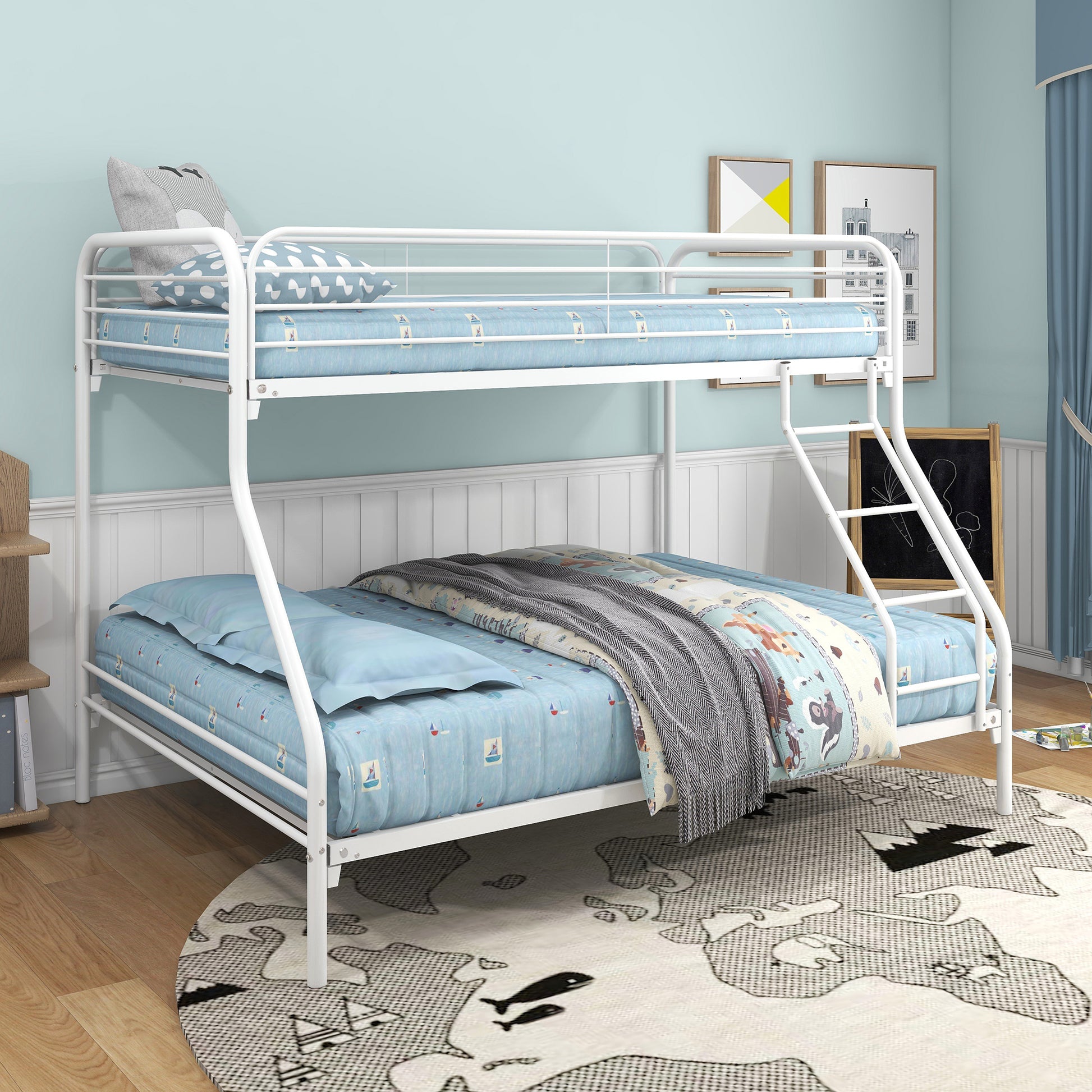 Twin Over Full Metal Bunk Bed, Heavy Duty Bunk Bed,Easy Assembly With Enhanced Upper Level Guardrail, White Box Spring Not Required Twin White Metal Bedroom Bunk Metal