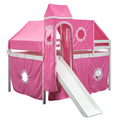 Full Size Loft Bed With Tent And Tower Pink Pink Solid Wood