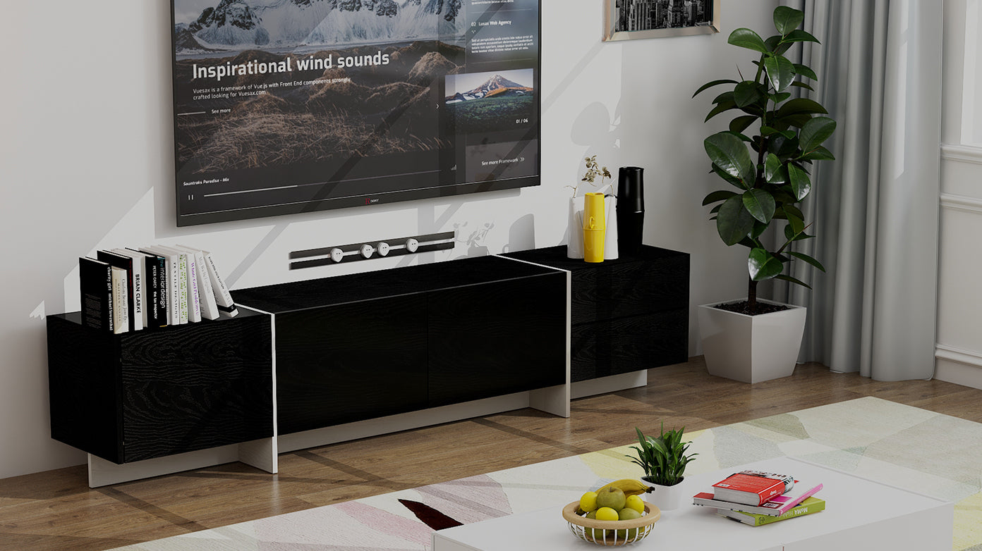 Tv Console With Storage Cabinets, Remote Control, App Control Led Tv Stand, Full Rgb Color Selection, 31 Modes Changing Lights Modern Entertainment Center Black, For 75 Inches Tv Black Primary Living Space 70 79 Inches 70 79 Inches Modern 75 Inches