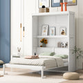 Full Size Murphy Bed Wall Bed With Shelves,White White Solid Wood Mdf