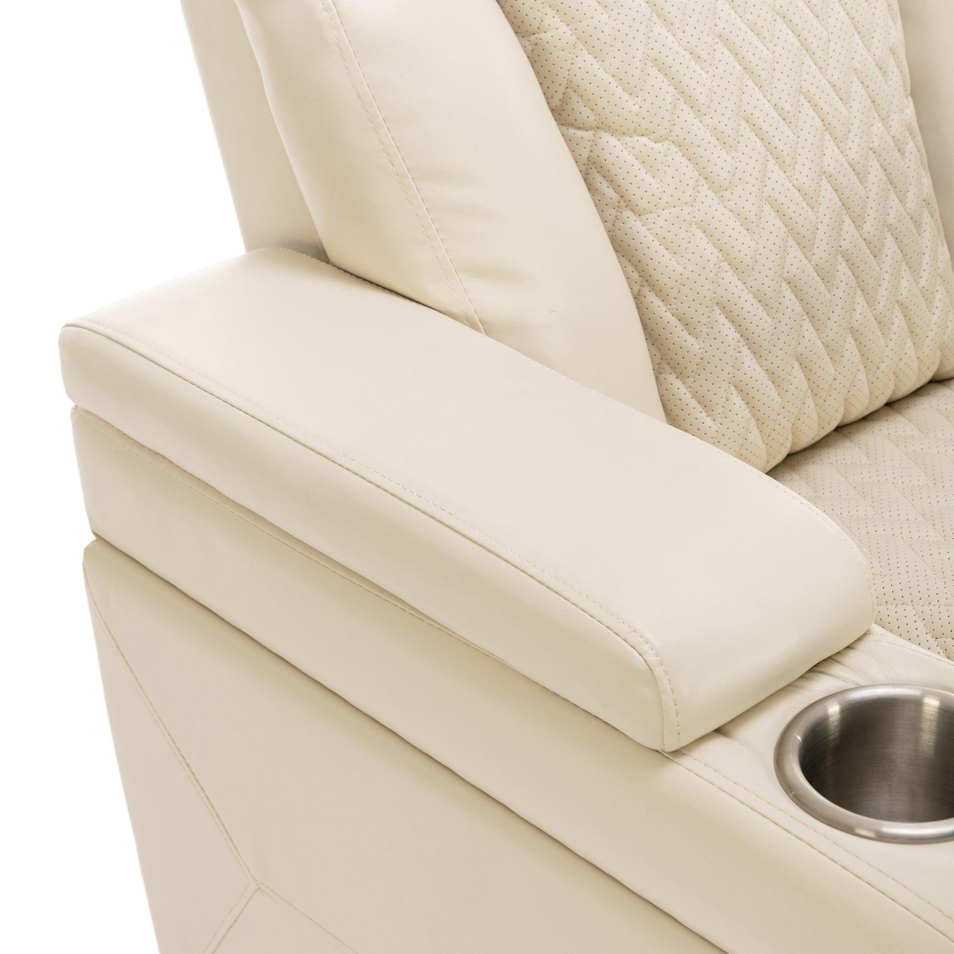 270 Degree Swivel Pu Leather Power Recliner Individual Seat Home Theater Recliner With Comforable Backrest, Tray Table, Phone Holder, Cup Holder, Usb Port, Hidden Arm Storage For Living Room, White White Foam Pu Leather